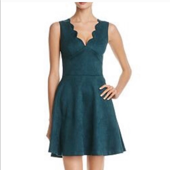 Aqua Green Faux Suede Scalloped Neckline Dress XS - Picture 3 of 10